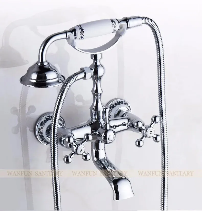 Bathtub Faucet Brass Chrome Bath Shower Set Silver Wall Mount Rain Shower Faucets Bathroom Shower Mixer Tap Set torneiras G021