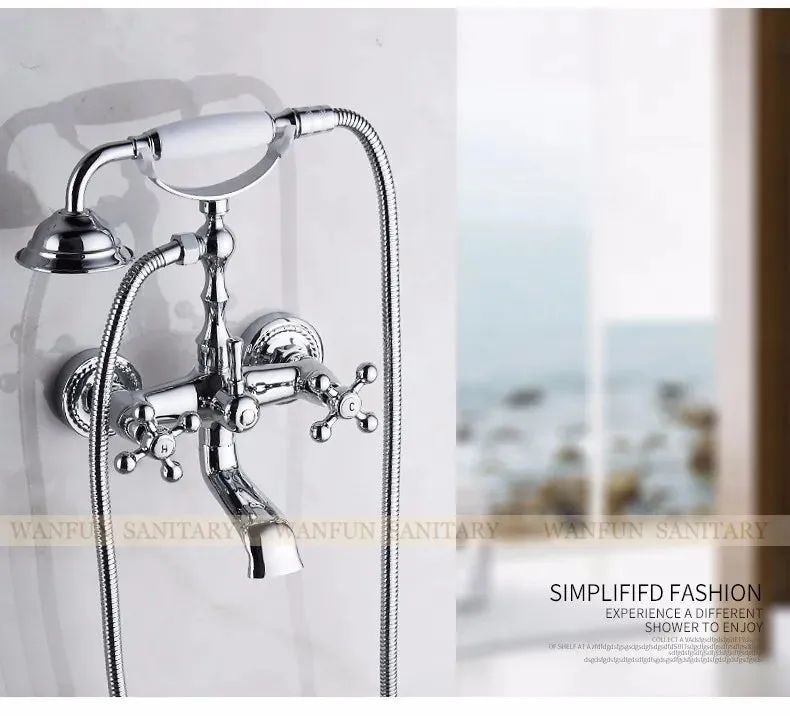 Bathtub Faucet Brass Chrome Bath Shower Set Silver Wall Mount Rain Shower Faucets Bathroom Shower Mixer Tap Set torneiras G021
