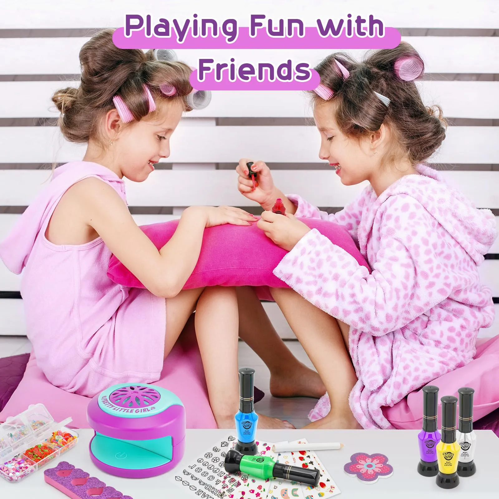 BATTOP Kids Nail Polish Set for Girls, Nail Art Kit for Girls with Nail Dryer & 2 in 1 Water Based Nail Polish & 3D Decoration & Sticker and Nail Flier - Idea Birthday Gifts for Girls 7 8 9 10 11 12