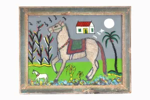 Beaded horse & painted glass picture