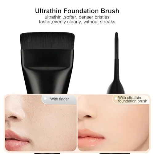 BEAUTYFACTOR 2Pcs Ultrathin Foundation Brush for Liquid Makeup,Flat Spatula Liquid Foundation Brush Premium Face Korean Makeup Brush for Blending Cream (Black&Black)