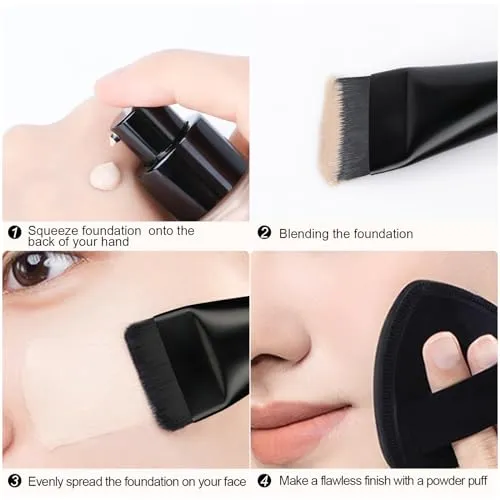 BEAUTYFACTOR 2Pcs Ultrathin Foundation Brush for Liquid Makeup,Flat Spatula Liquid Foundation Brush Premium Face Korean Makeup Brush for Blending Cream (Black&Black)