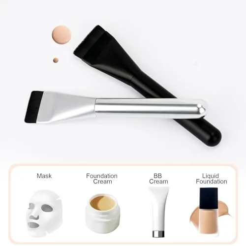 BEAUTYFACTOR 2Pcs Ultrathin Foundation Brush for Liquid Makeup,Flat Spatula Liquid Foundation Brush Premium Face Korean Makeup Brush for Blending Cream (Black&Black)