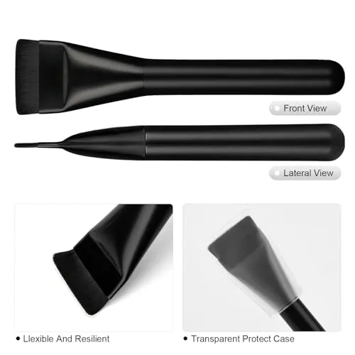 BEAUTYFACTOR 2Pcs Ultrathin Foundation Brush for Liquid Makeup,Flat Spatula Liquid Foundation Brush Premium Face Korean Makeup Brush for Blending Cream (Black&Black)