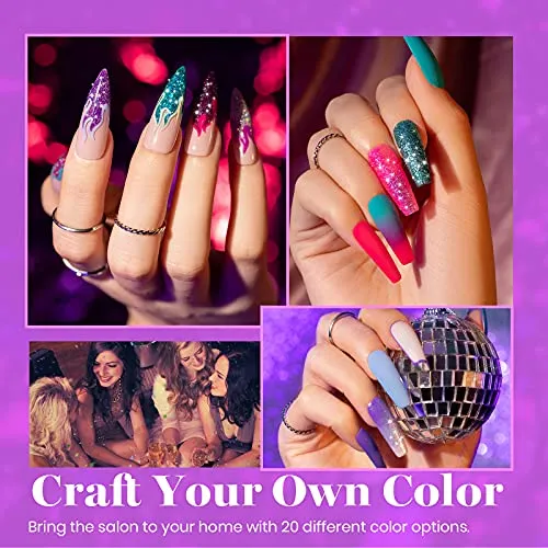 Beetles 20 Colors Gel Nail Polish Kit Midnight Euphoria Collection 23 Pcs Purple Blue Hot Pink Glitter Gel Polish Set Rainbow Soak off Uv Glossy & Matte Top Base Coat Gift for Girls