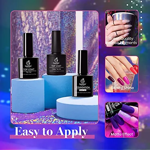 Beetles 20 Colors Gel Nail Polish Kit Midnight Euphoria Collection 23 Pcs Purple Blue Hot Pink Glitter Gel Polish Set Rainbow Soak off Uv Glossy & Matte Top Base Coat Gift for Girls