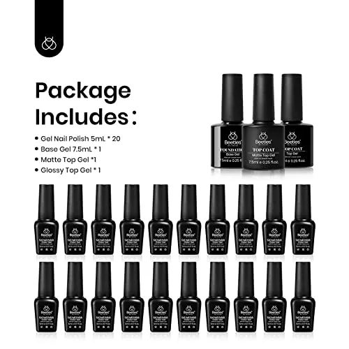 Beetles 20 Colors Gel Nail Polish Kit Midnight Euphoria Collection 23 Pcs Purple Blue Hot Pink Glitter Gel Polish Set Rainbow Soak off Uv Glossy & Matte Top Base Coat Gift for Girls