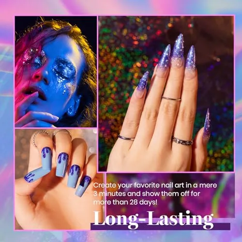 Beetles 20 Colors Gel Nail Polish Kit Midnight Euphoria Collection 23 Pcs Purple Blue Hot Pink Glitter Gel Polish Set Rainbow Soak off Uv Glossy & Matte Top Base Coat Gift for Girls