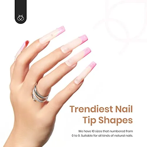 Beetles Gel Nail Kit Gel Nail Tips, 500Pcs Pre-shaped Long Square Gelly Tips Clear Press on Nail Tips Full Cover False Nails for Gel Art Soak Off Nail Extensions Acrylic Nails Women Gifts
