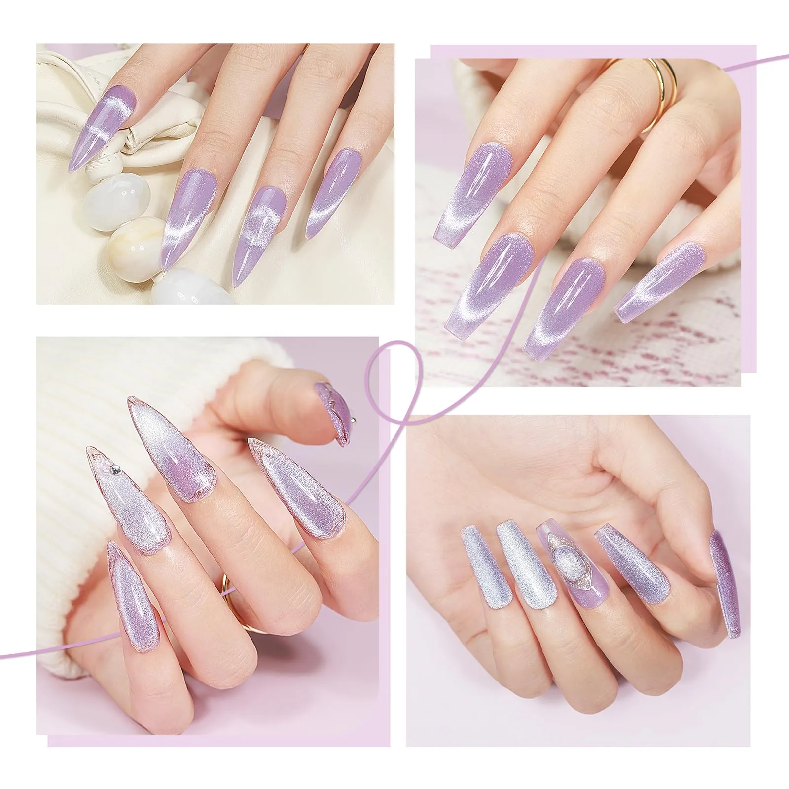 Bevimee Cat Eye Gel Nail Polish 12ML, Lavender Purple Smoothie Magnetic Gel Polish Holographic Shimmer Glitter Cats Eye Nail Polish with Magnet Stick Soak Off UV Gel Nail Art Varnish
