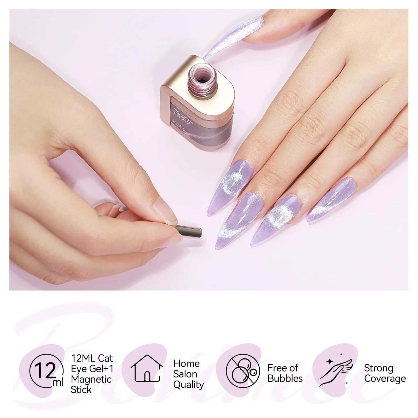 Bevimee Cat Eye Gel Nail Polish 12ML, Lavender Purple Smoothie Magnetic Gel Polish Holographic Shimmer Glitter Cats Eye Nail Polish with Magnet Stick Soak Off UV Gel Nail Art Varnish