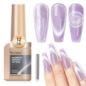 Bevimee Cat Eye Gel Nail Polish 12ML, Lavender Purple Smoothie Magnetic Gel Polish Holographic Shimmer Glitter Cats Eye Nail Polish with Magnet Stick Soak Off UV Gel Nail Art Varnish