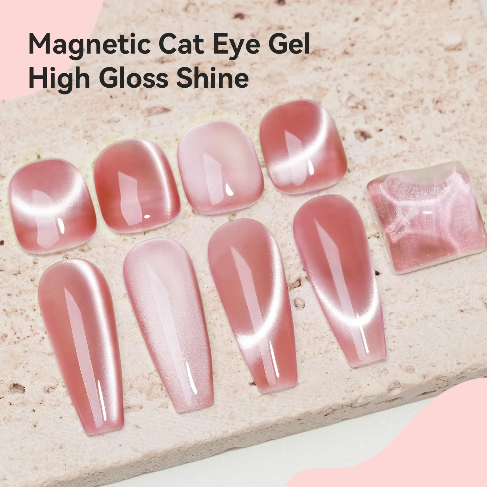 Bevimee Cat Eye Gel Nail Polish 12ML, Moonlight Cateye Gel Polish Crystal Mirror Gloss Magnetic Nail Gel Pink Glitter Holographic Nail Polish Cats Eye Velvet UV Gel Polish for Nail Art 1PC