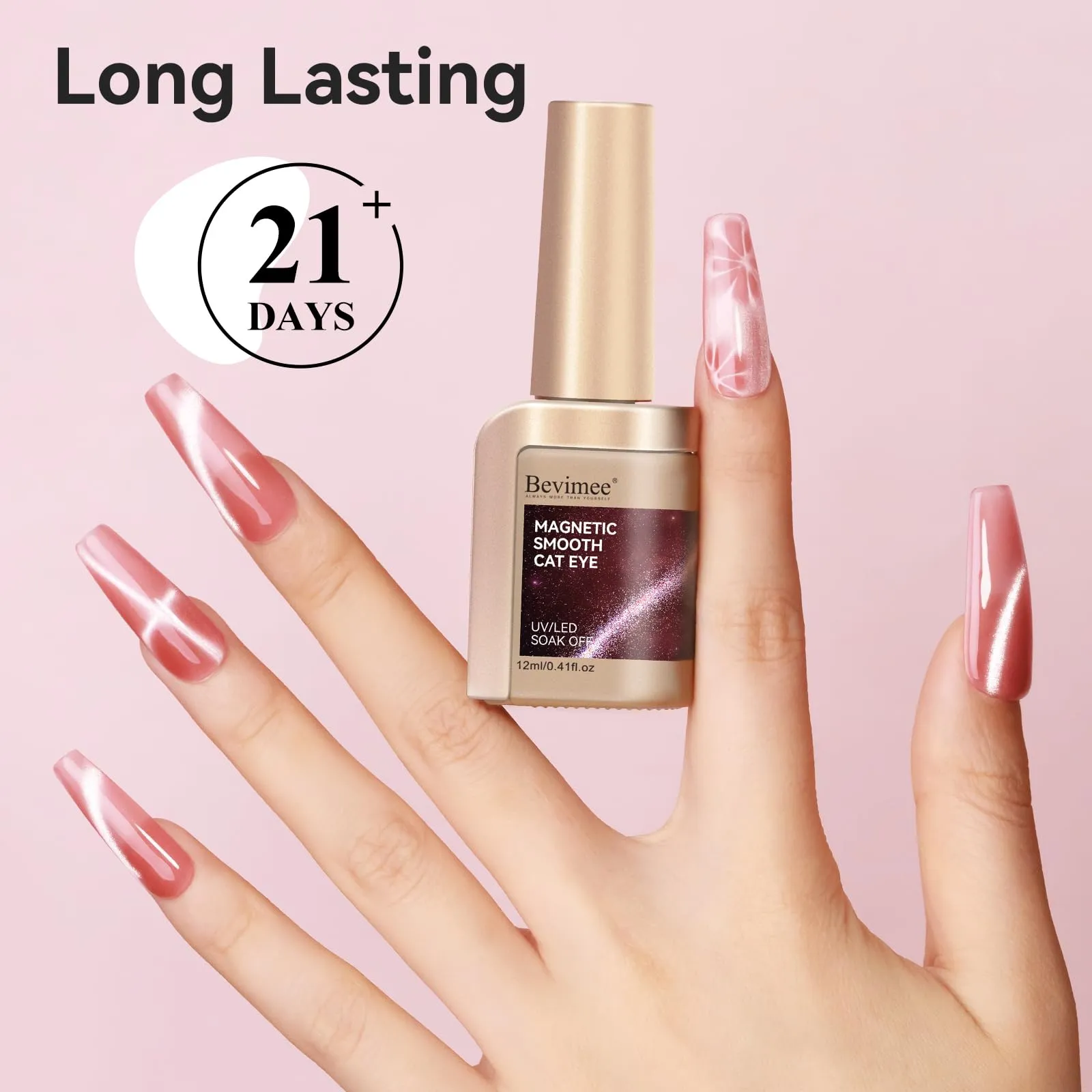 Bevimee Cat Eye Gel Nail Polish 12ML, Moonlight Cateye Gel Polish Crystal Mirror Gloss Magnetic Nail Gel Pink Glitter Holographic Nail Polish Cats Eye Velvet UV Gel Polish for Nail Art 1PC
