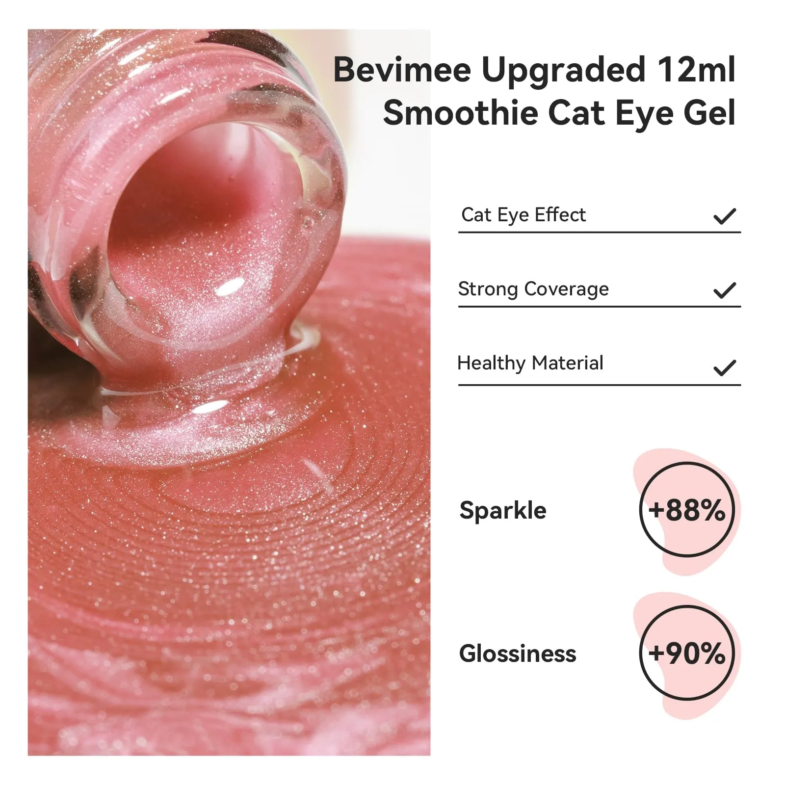 Bevimee Cat Eye Gel Nail Polish 12ML, Moonlight Cateye Gel Polish Crystal Mirror Gloss Magnetic Nail Gel Pink Glitter Holographic Nail Polish Cats Eye Velvet UV Gel Polish for Nail Art 1PC