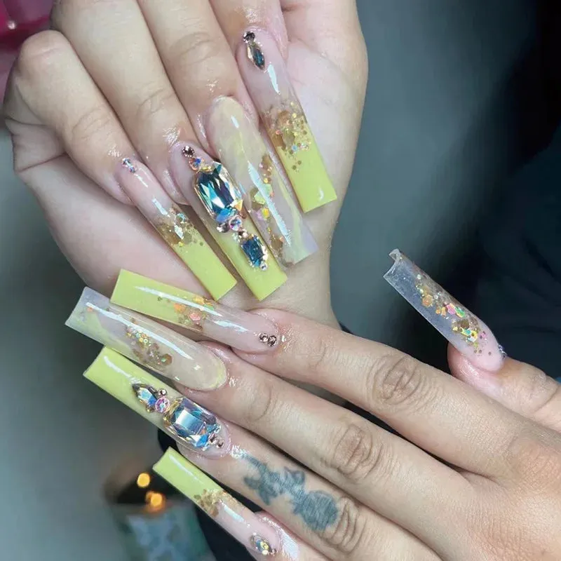 binfenxie 24pc Detachable Ballet Coffin French Fake Nails with Designs Butterfly Full Cover Press on Nails XL Artificial Nails with Glue