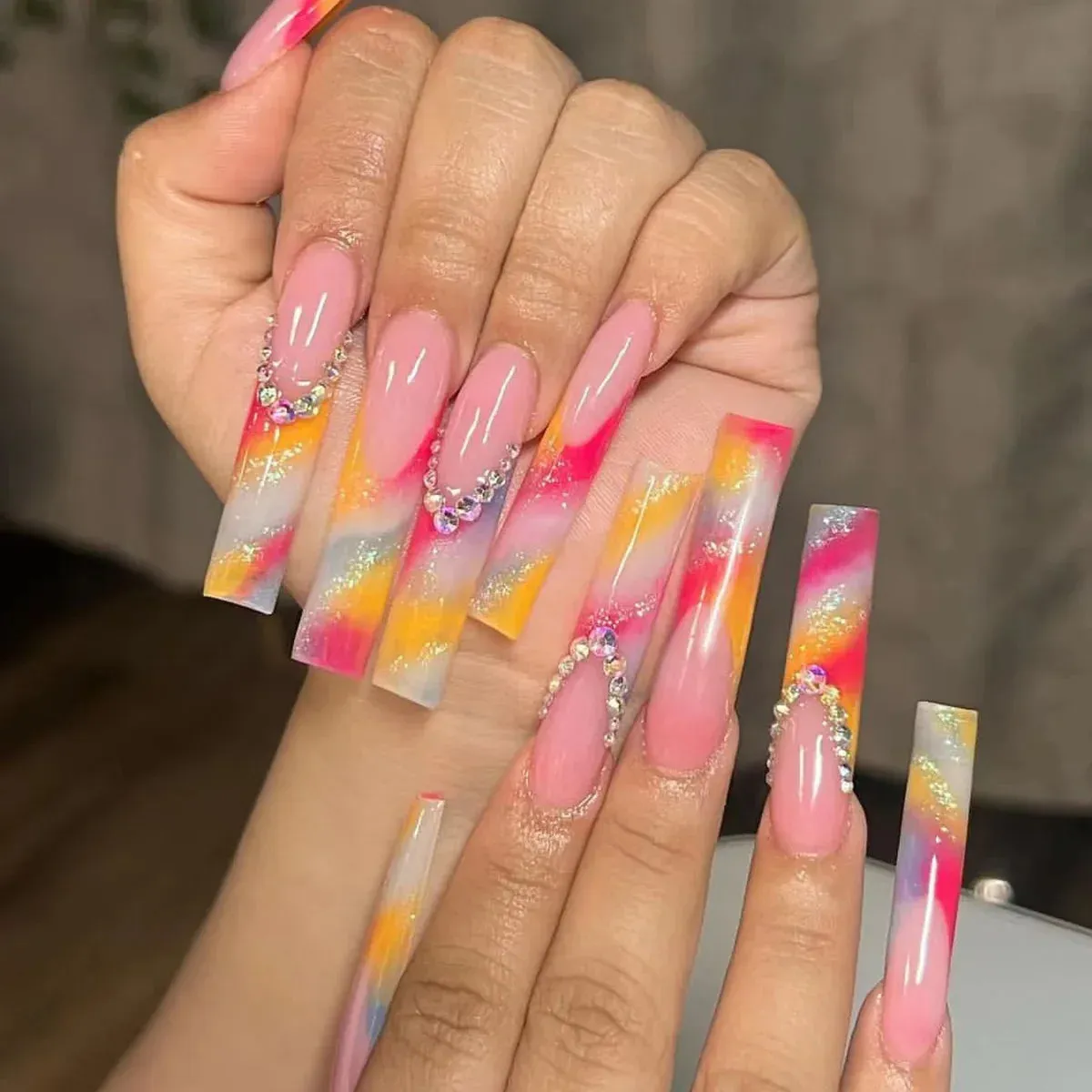 binfenxie 24pc Detachable Ballet Coffin French Fake Nails with Designs Butterfly Full Cover Press on Nails XL Artificial Nails with Glue