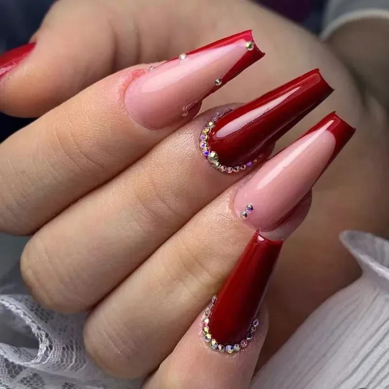 binfenxie 24pc Detachable Ballet Coffin French Fake Nails with Designs Butterfly Full Cover Press on Nails XL Artificial Nails with Glue