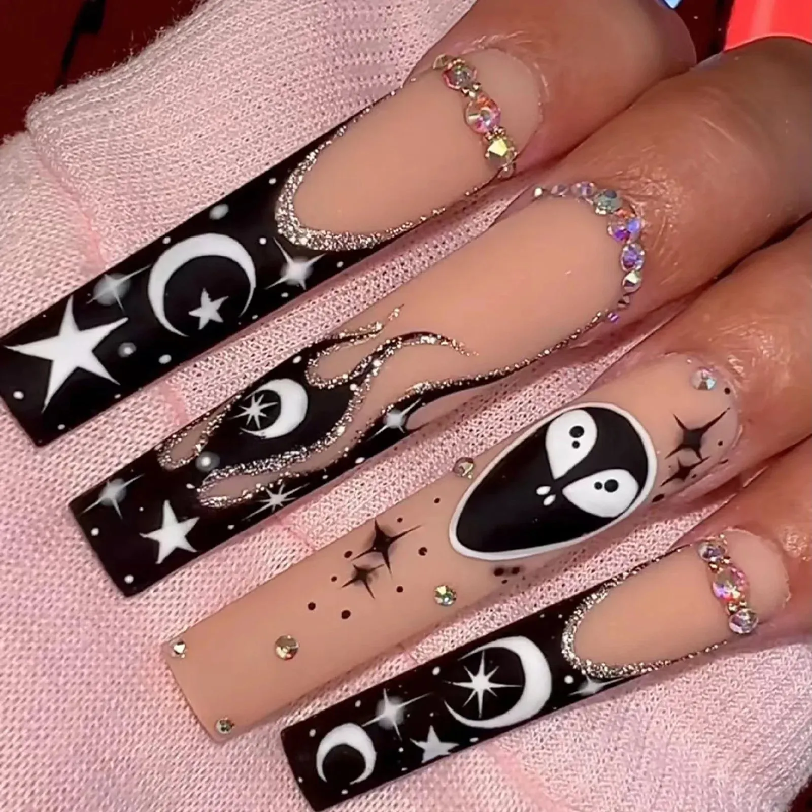 binfenxie 24pc Detachable Ballet Coffin French Fake Nails with Designs Butterfly Full Cover Press on Nails XL Artificial Nails with Glue