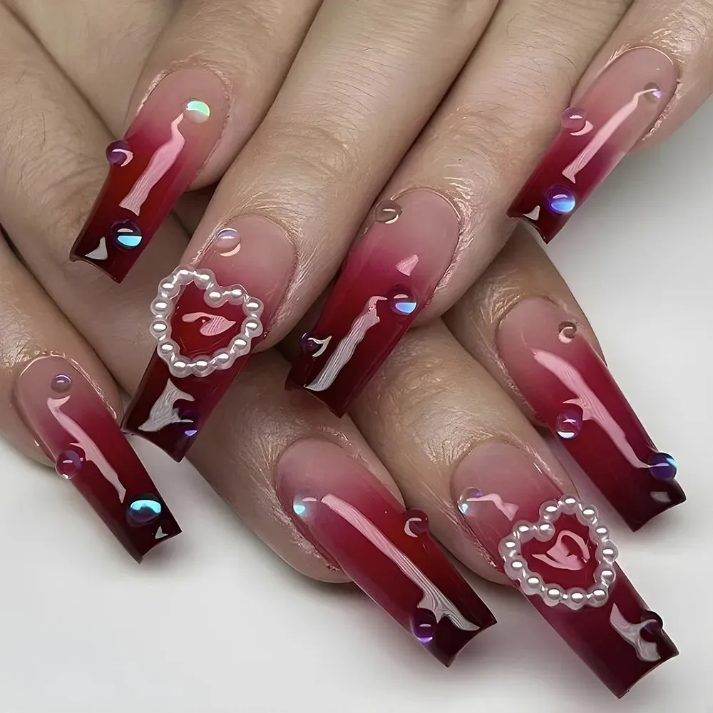 binfenxie 24pc Detachable Ballet Coffin French Fake Nails with Designs Butterfly Full Cover Press on Nails XL Artificial Nails with Glue