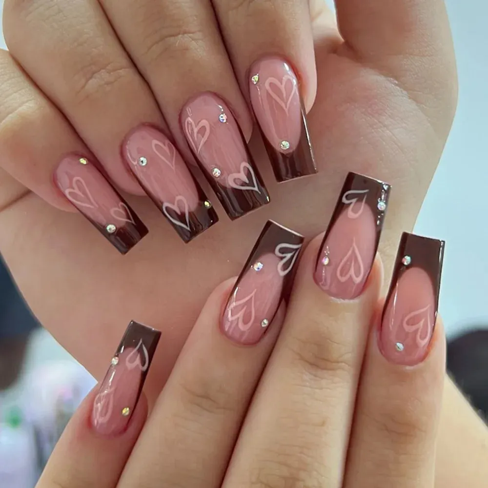 binfenxie 24pc Detachable Ballet Coffin French Fake Nails with Designs Butterfly Full Cover Press on Nails XL Artificial Nails with Glue
