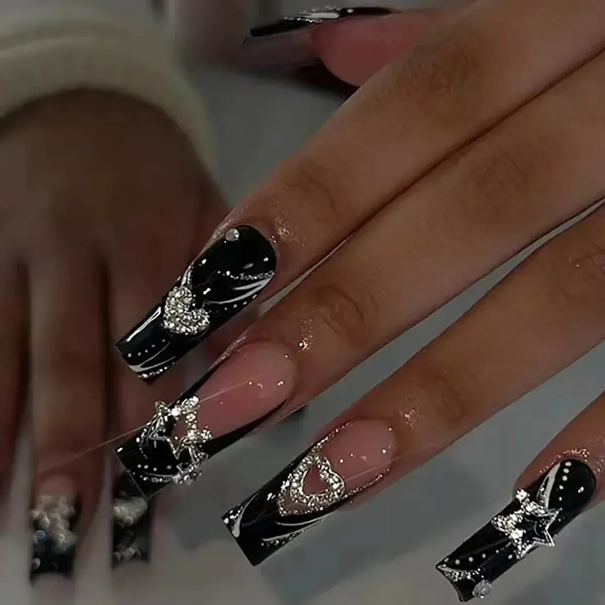 binfenxie 24pc Detachable Ballet Coffin French Fake Nails with Designs Butterfly Full Cover Press on Nails XL Artificial Nails with Glue