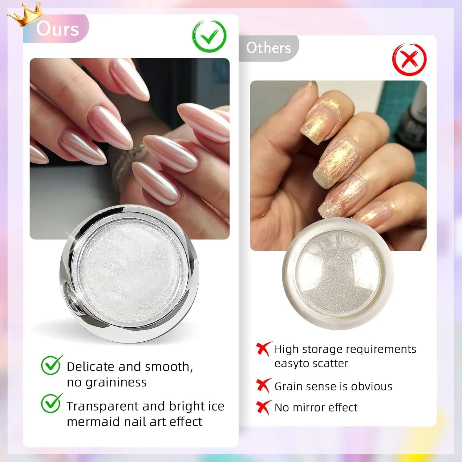 BISHENGYF Pearl Chrome Nail Powder:?�Super Mirror Effect?‘White Pearl Chrome Nail Powder Ice Transparent Aurora Chrome Nail Powder for Nails Art DIY