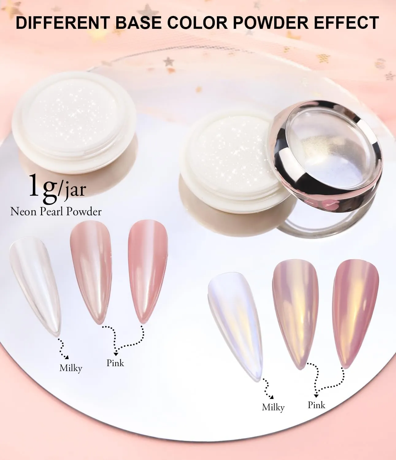 BISHENGYF Pearl Chrome Nail Powder:?�Super Mirror Effect?‘White Pearl Chrome Nail Powder Ice Transparent Aurora Chrome Nail Powder for Nails Art DIY