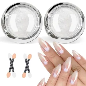 BISHENGYF White Pearl Chrome Nail Powder: 7 Colors Iridescent Aurora Chrome Powder Pearl Mirror Effect Glitter Powder Pearlescent Ice Transparent Mermaid Pigment Dust for Nail Art Decoration