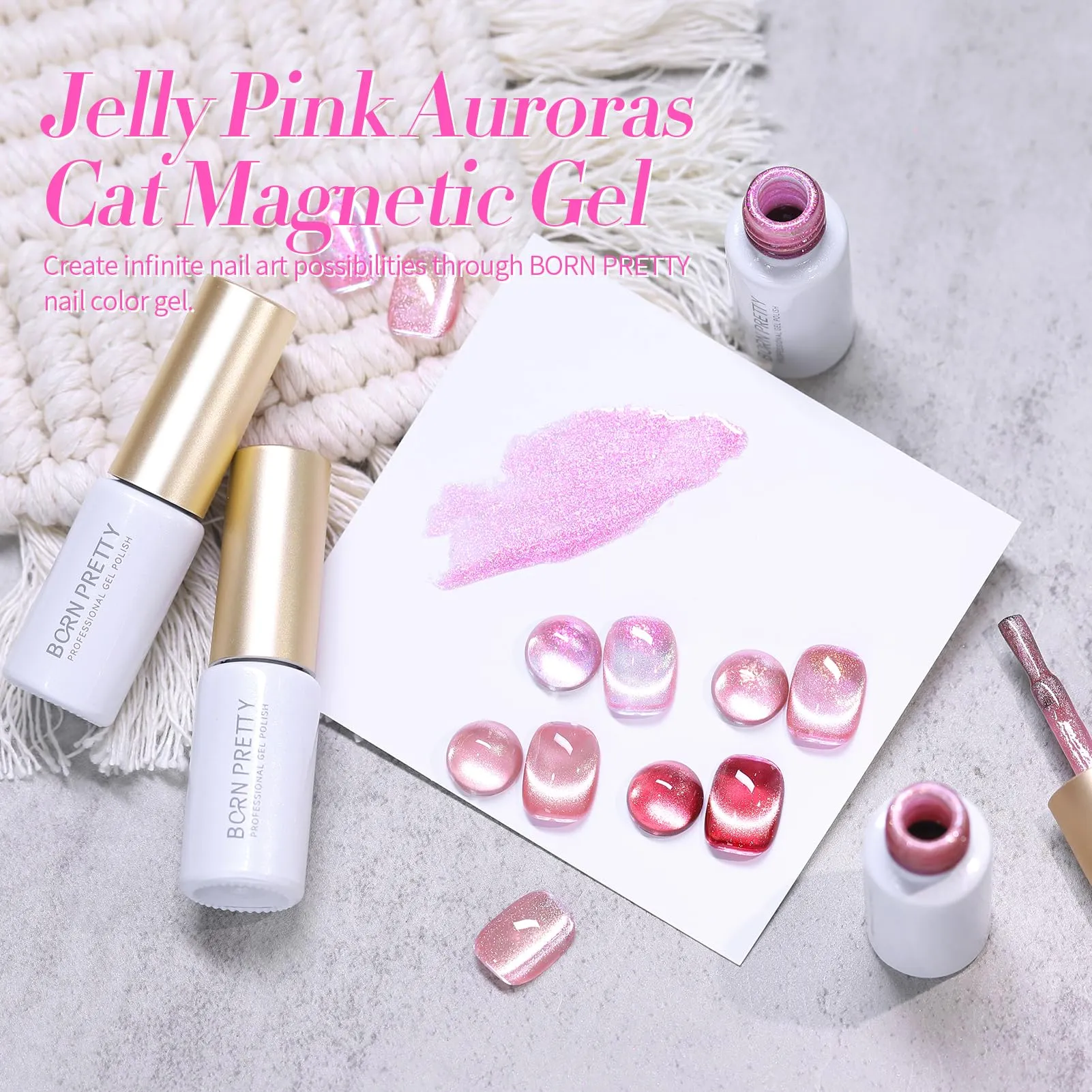 Born Pretty Auroras Cat Magnetic Eye Gel Nail Polish Jelly Glitter Magnetic Gel Polish 4PCS Nail Art Manicure DIY at Home