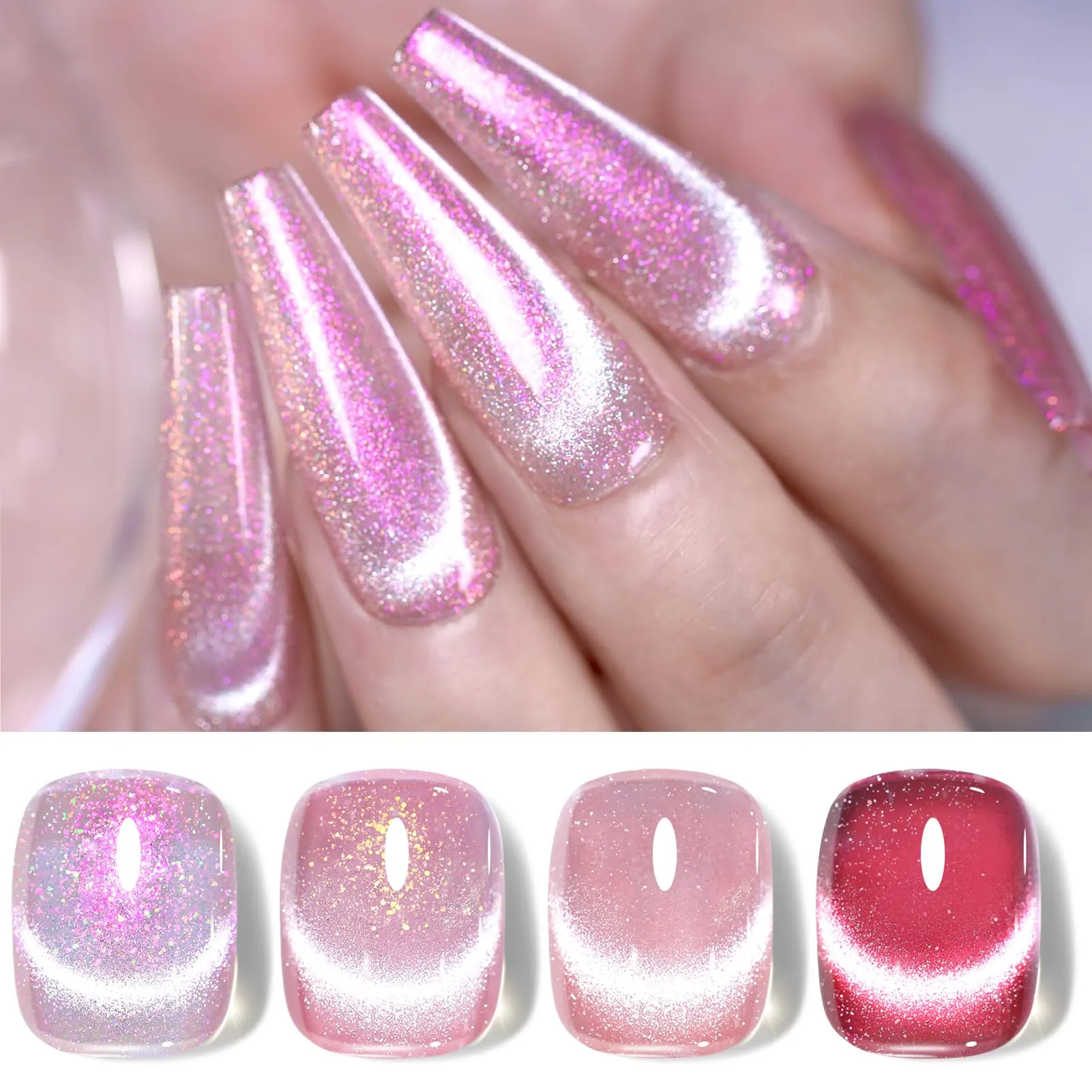 Born Pretty Auroras Cat Magnetic Eye Gel Nail Polish Jelly Glitter Magnetic Gel Polish 4PCS Nail Art Manicure DIY at Home