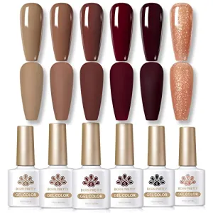 Born Pretty Gel Nail Polish Set Halloween Nude Pink Green Yellow Blue Color Gel Fall Winter Base Top Coat Blooming Gel Christmas Gift Collection