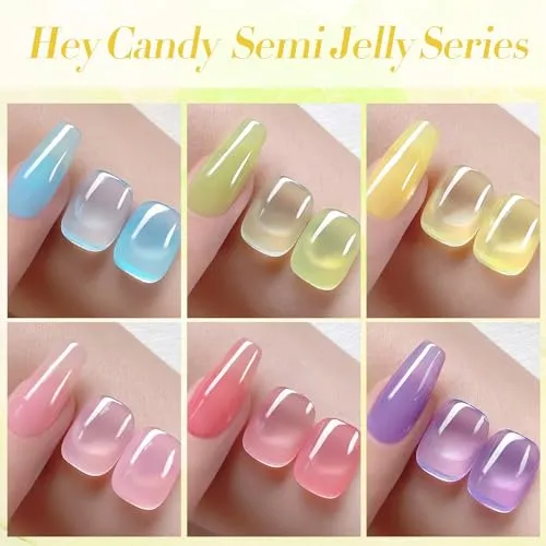 Born Pretty Jelly Gel Nail Polish Ice Jelly Neon Halloween Gel Polish Crystal Transparent Gel Polish Set Yellow Green Blue Purple Hot Pink Nail Art Varnish Manicure 6PCS Halloween's Collection Gift