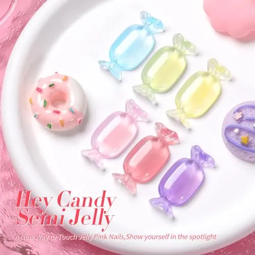 Born Pretty Jelly Gel Nail Polish Ice Jelly Neon Halloween Gel Polish Crystal Transparent Gel Polish Set Yellow Green Blue Purple Hot Pink Nail Art Varnish Manicure 6PCS Halloween's Collection Gift