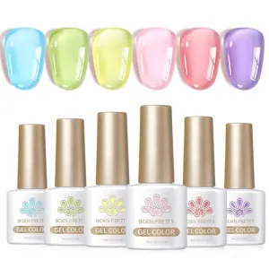 Born Pretty Jelly Gel Nail Polish Ice Jelly Neon Halloween Gel Polish Crystal Transparent Gel Polish Set Yellow Green Blue Purple Hot Pink Nail Art Varnish Manicure 6PCS Halloween's Collection Gift