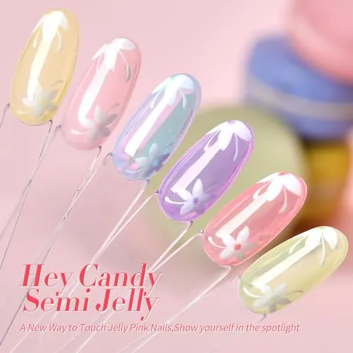 Born Pretty Jelly Gel Nail Polish Ice Jelly Neon Halloween Gel Polish Crystal Transparent Gel Polish Set Yellow Green Blue Purple Hot Pink Nail Art Varnish Manicure 6PCS Halloween's Collection Gift