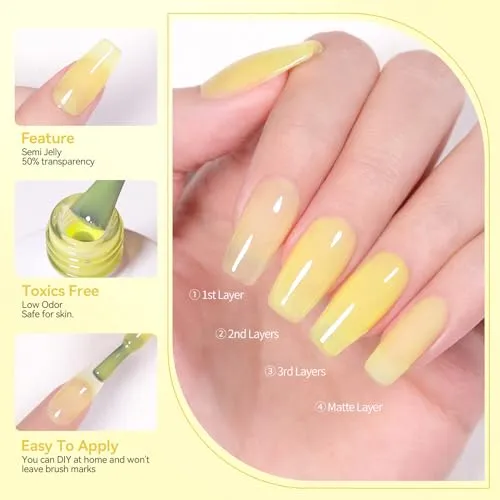 Born Pretty Jelly Gel Nail Polish Ice Jelly Neon Halloween Gel Polish Crystal Transparent Gel Polish Set Yellow Green Blue Purple Hot Pink Nail Art Varnish Manicure 6PCS Halloween's Collection Gift