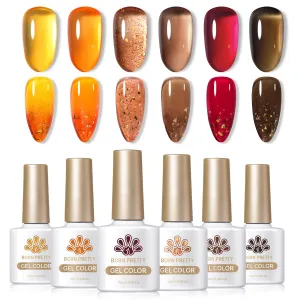 Born Pretty Jelly Gel Nail Polish Sheer Crystal Transparent Gel Polish Set Fall Winter Translucent Clear Gel Polish Red Coral Burnt Orange Grey Amber Brown 6 Colors Manicure Kit