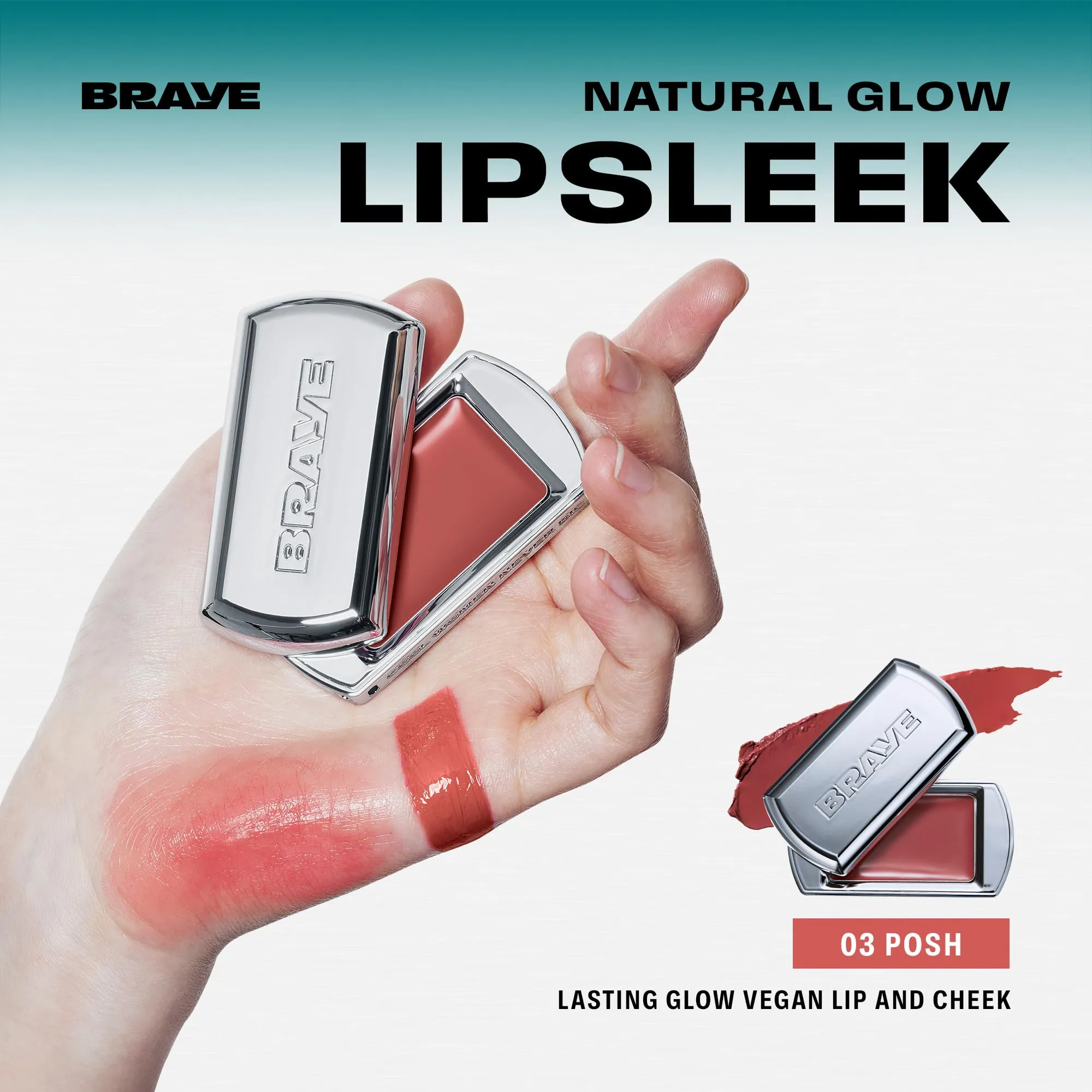 BRAYE Lipsleek Lip Balm, Monochromatic Cream Blush 2-in-1 Face Makeup, Hydrating & Mood Buildable, Vegan   Cruelty-Free Glow for Cheeks l 03 Posh