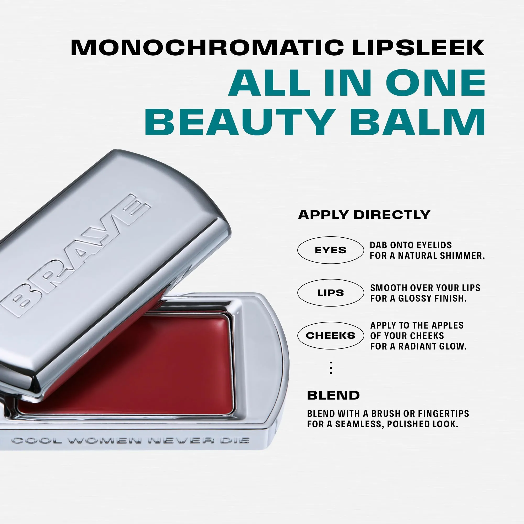 BRAYE Lipsleek Lip Balm, Monochromatic Cream Blush 2-in-1 Face Makeup, Hydrating & Mood Buildable, Vegan   Cruelty-Free Glow for Cheeks l 03 Posh