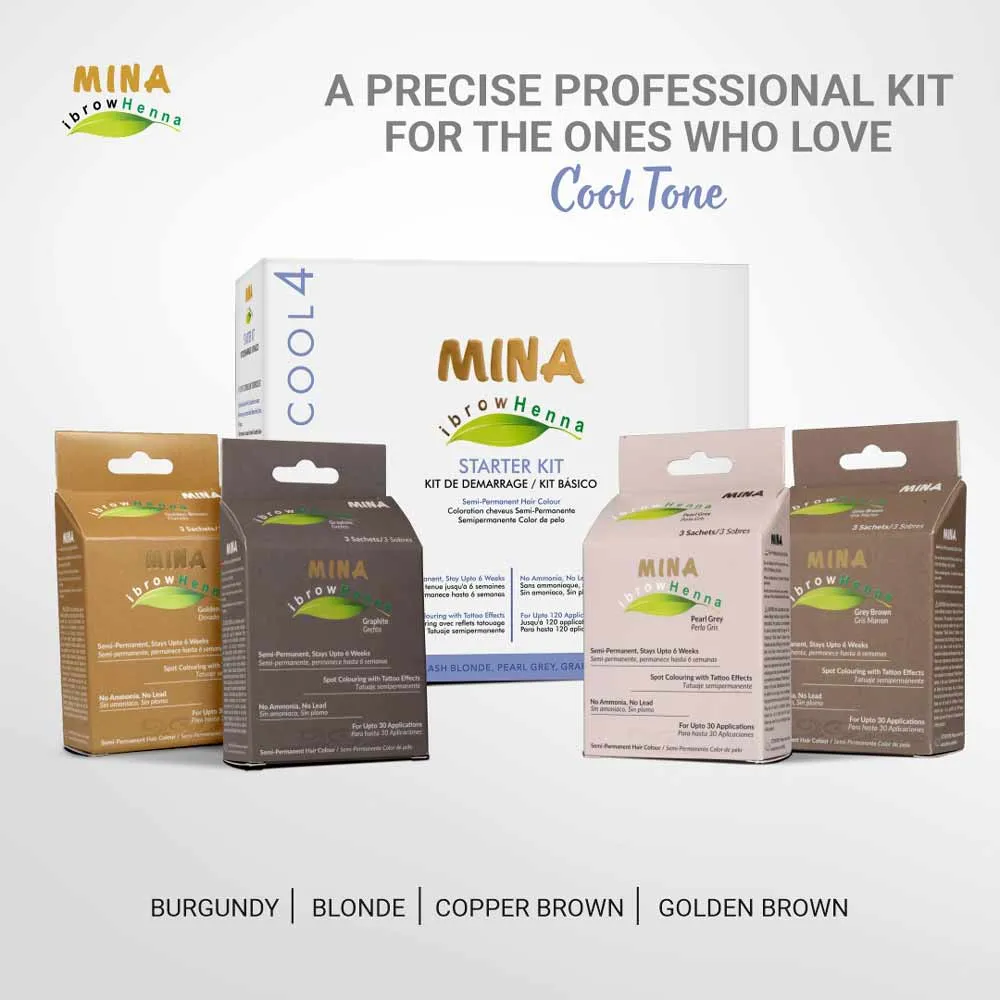 Brow Henna Professional Starter Kit - Cool Tone (Set of 4 Shades - Ash Blonde, Pearl Grey, Graphite & Grey Brown)