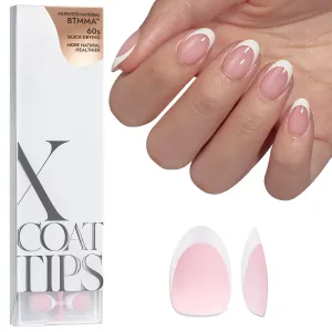 BTArtboxnails French Gel Nail Tips - French Tip Press on Nails Pink Extra Short Almond XCOATTIPS Pre-applied Tip Primer & Base Coat, No Need to File Fake Nails for Nail Art DIY