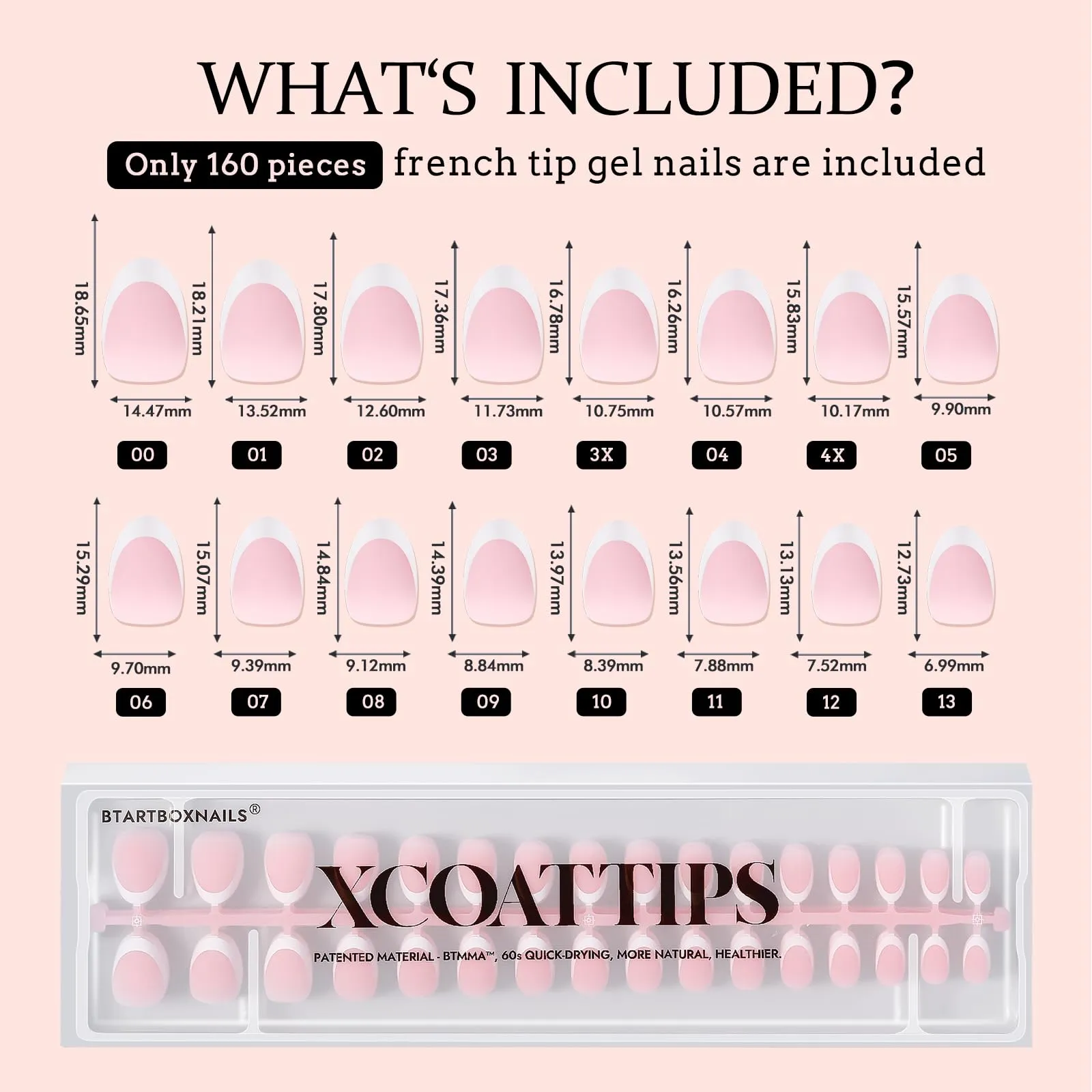 BTArtboxnails French Gel Nail Tips - French Tip Press on Nails Pink Extra Short Almond XCOATTIPS Pre-applied Tip Primer & Base Coat, No Need to File Fake Nails for Nail Art DIY