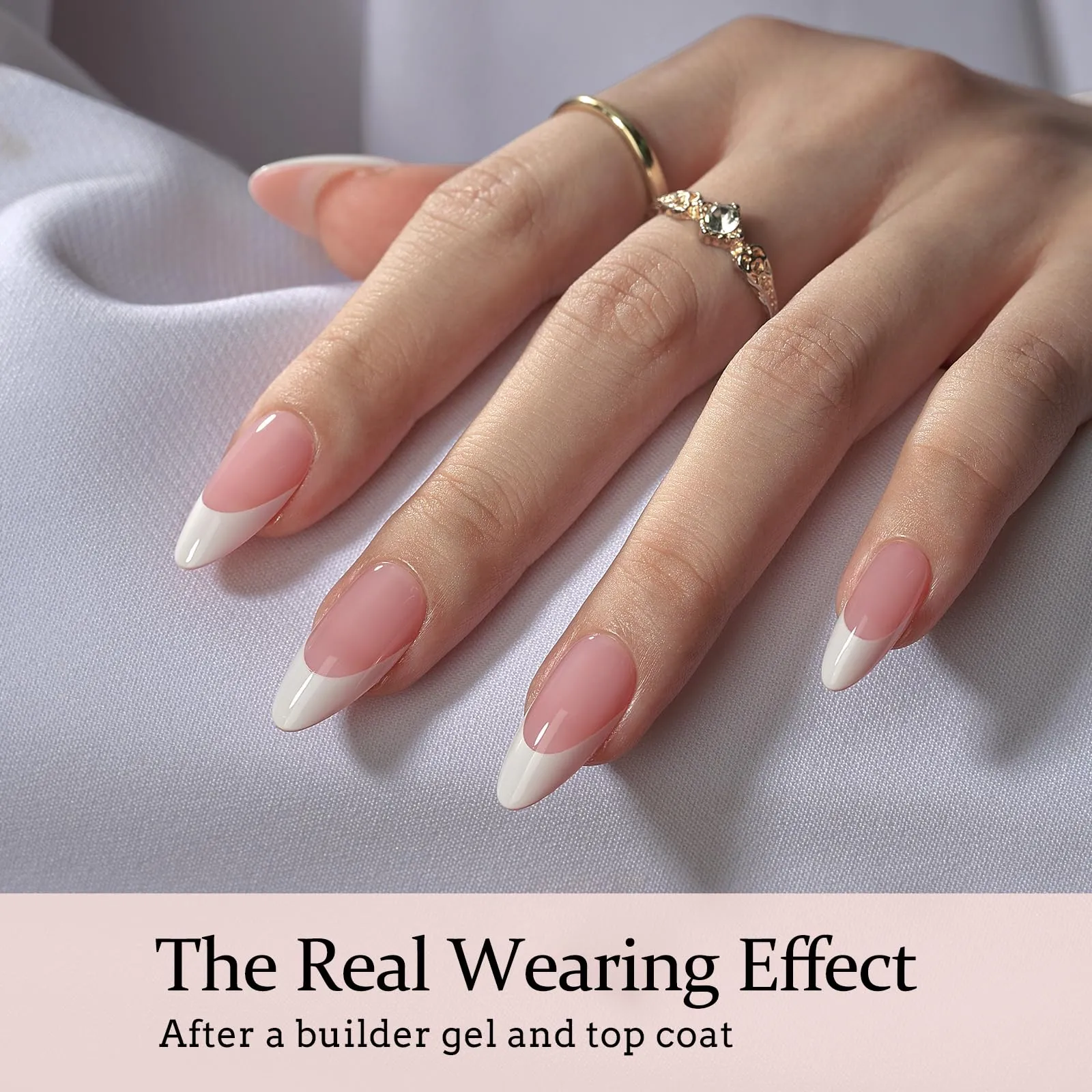 BTArtboxnails French Gel Nail Tips - French Tip Press on Nails Pink Medium Almond XCOATTIPS Pre-applied Tip Primer & Base Coat, No Need to File Fake Nails for Nail Art DIY