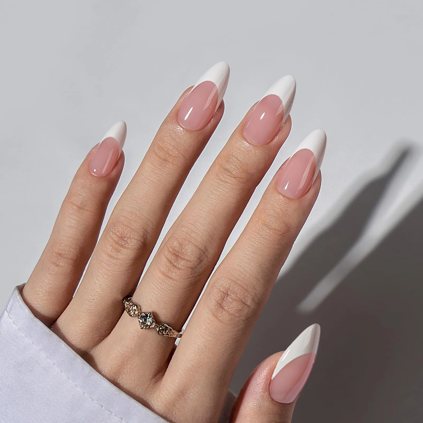BTArtboxnails French Gel Nail Tips - French Tip Press on Nails Pink Medium Almond XCOATTIPS Pre-applied Tip Primer & Base Coat, No Need to File Fake Nails for Nail Art DIY