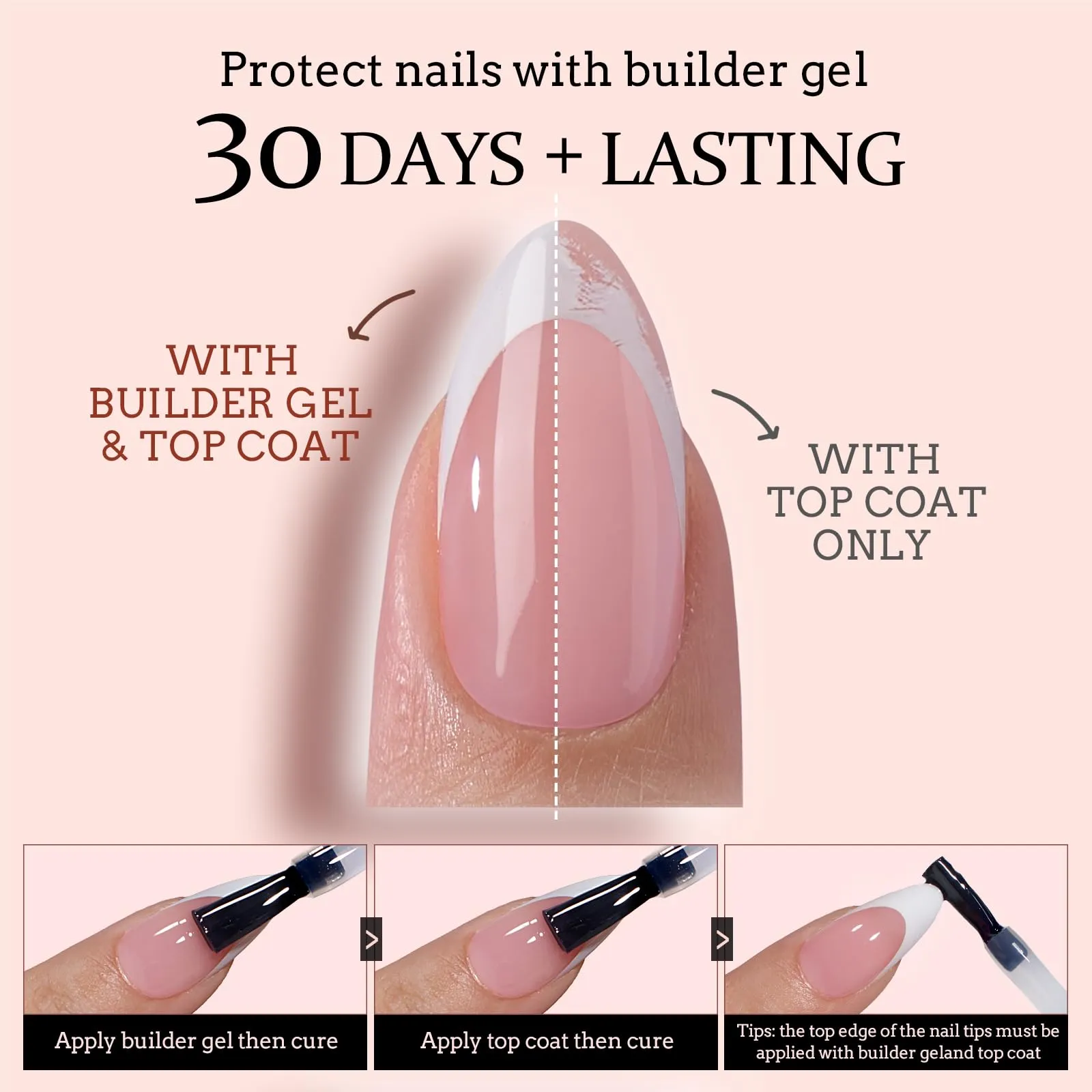 BTArtboxnails French Gel Nail Tips - French Tip Press on Nails Pink Medium Almond XCOATTIPS Pre-applied Tip Primer & Base Coat, No Need to File Fake Nails for Nail Art DIY