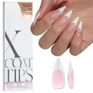 BTArtboxnails French Gel Nail Tips - Press on Nails Pink Long Stiletto XCOATTIPS Pre-applied Tip Primer & Base Coat, No Need to File Fake Nails for Nail Art DIY