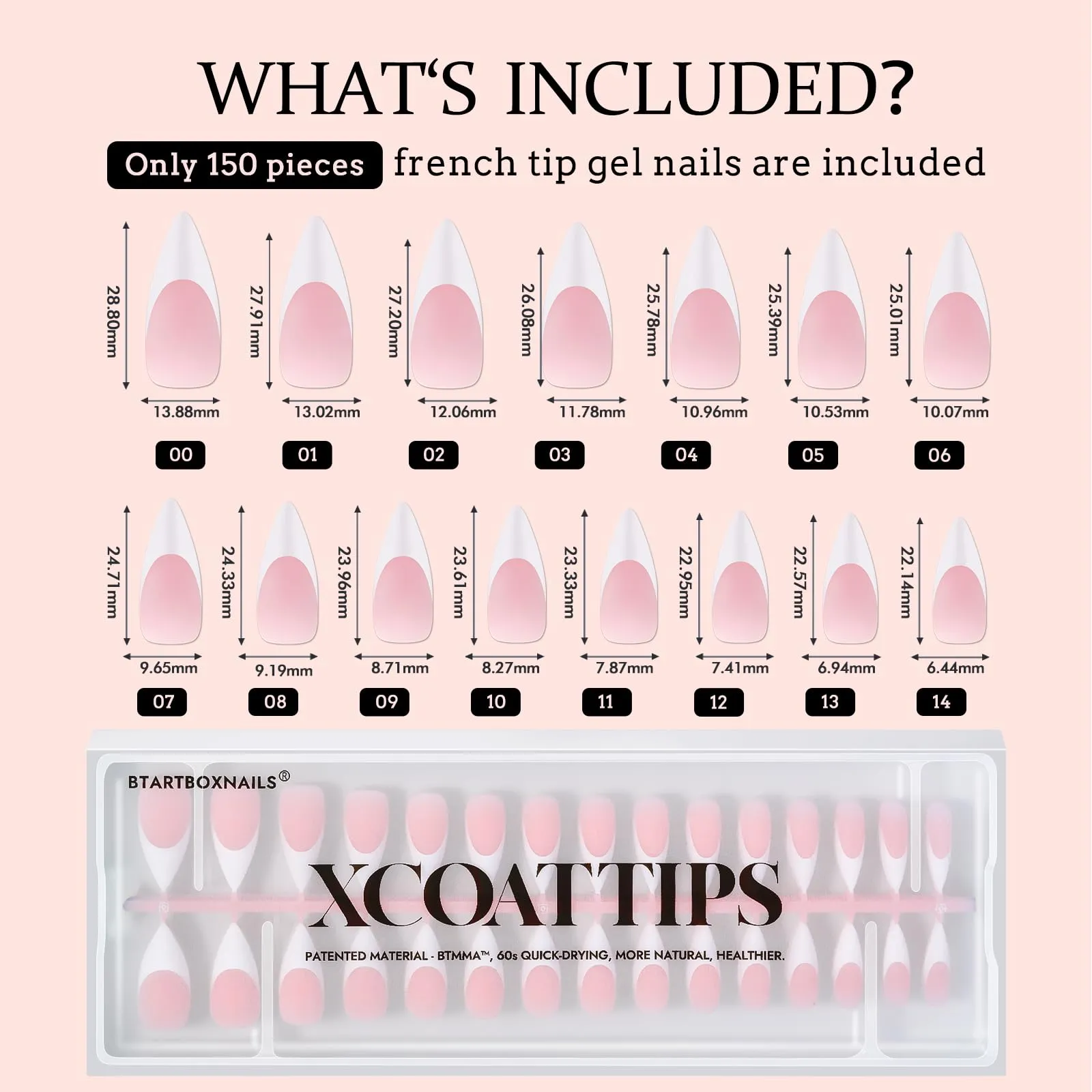 BTArtboxnails French Gel Nail Tips - Press on Nails Pink Long Stiletto XCOATTIPS Pre-applied Tip Primer & Base Coat, No Need to File Fake Nails for Nail Art DIY