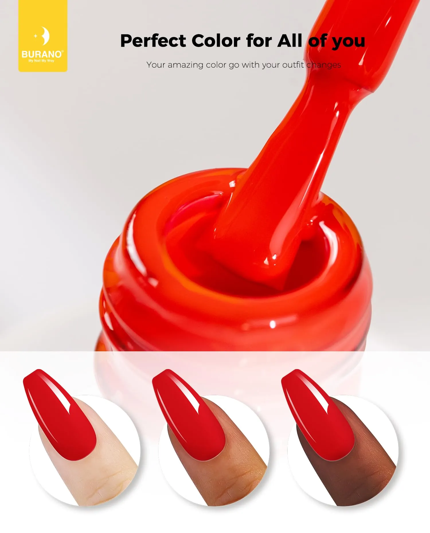 BURANO Gel Nail Polish, Gel Gel Polish 15ml Gel Colors Gel Neon Gel Soak Off UV Led Nail Lamp Gel Polish 1 Bottle 0.5 Oz Nail Art DIY Home Hot Color Nails (Pure Red 25)
