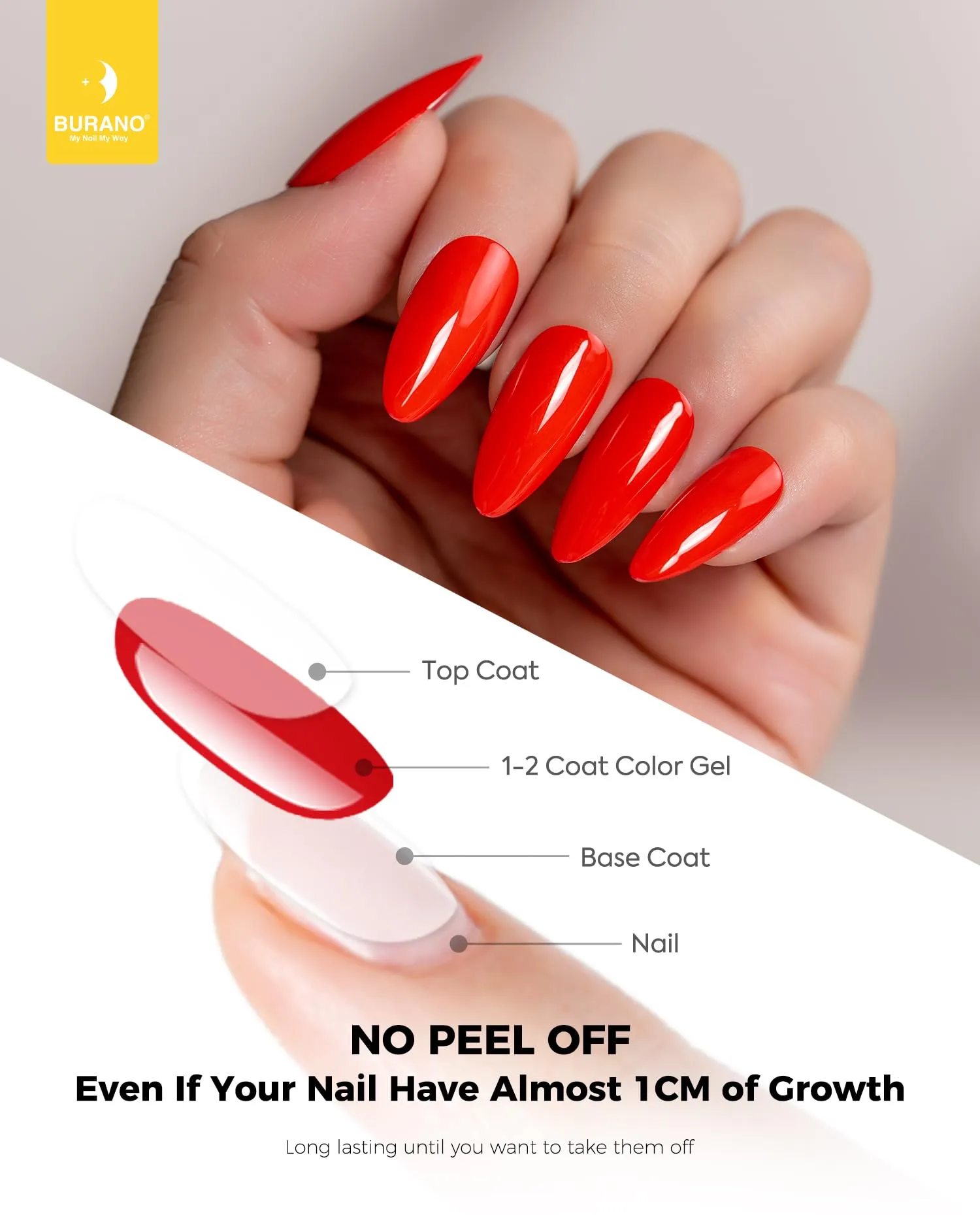 BURANO Gel Nail Polish, Gel Gel Polish 15ml Gel Colors Gel Neon Gel Soak Off UV Led Nail Lamp Gel Polish 1 Bottle 0.5 Oz Nail Art DIY Home Hot Color Nails (Pure Red 25)